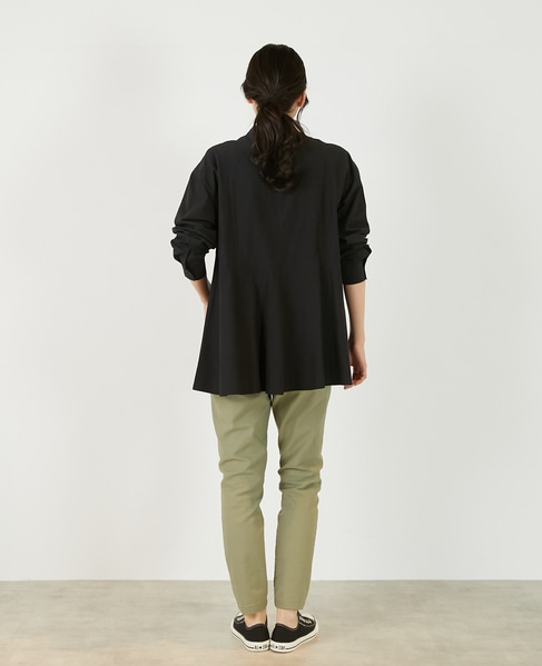 【バンドカラー切替フレアシャツチュニック】 詳細画像 ブラック 7
