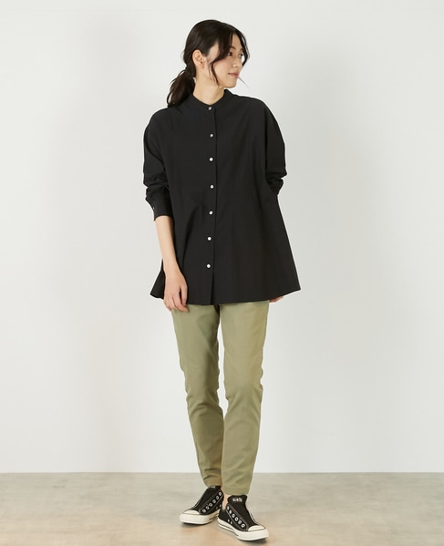 【バンドカラー切替フレアシャツチュニック】 詳細画像 ブラック 9
