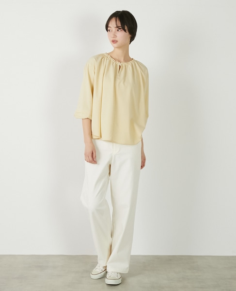 【クレープギャザースモックブラウス】 詳細画像 イエロー 2