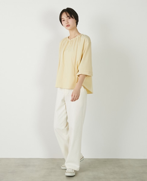 【クレープギャザースモックブラウス】 詳細画像 イエロー 3