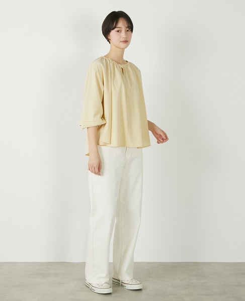 【クレープギャザースモックブラウス】 詳細画像 イエロー 8
