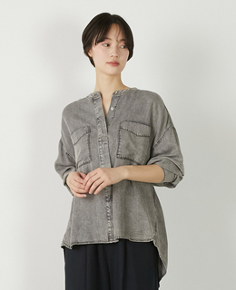 【パウダーデニムバンドカラーシャツ】