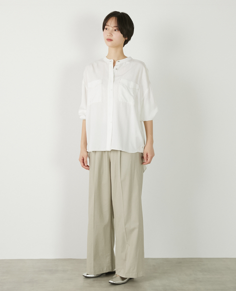 【パウダーデニムバンドカラーシャツ】 詳細画像 オフホワイト 4