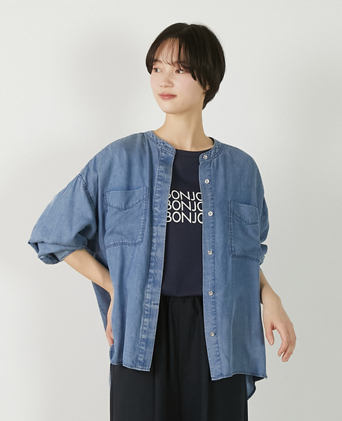 【パウダーデニムバンドカラーシャツ】 詳細画像 サックスブルー 1