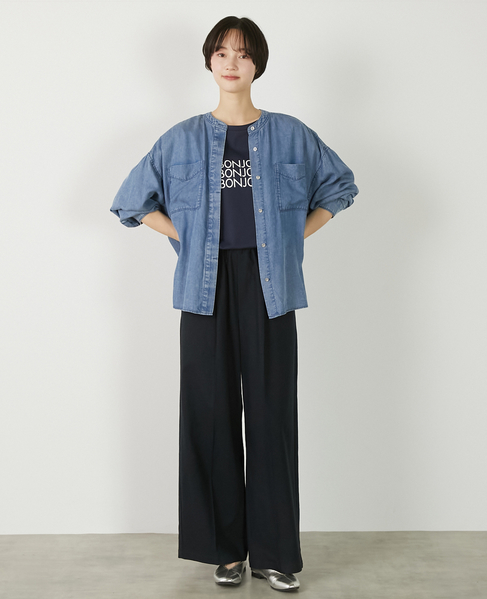 【パウダーデニムバンドカラーシャツ】 詳細画像 サックスブルー 10