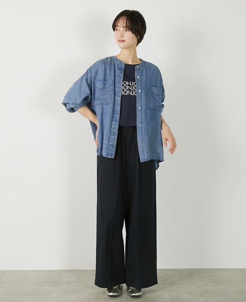 【パウダーデニムバンドカラーシャツ】 詳細画像 サックスブルー 2