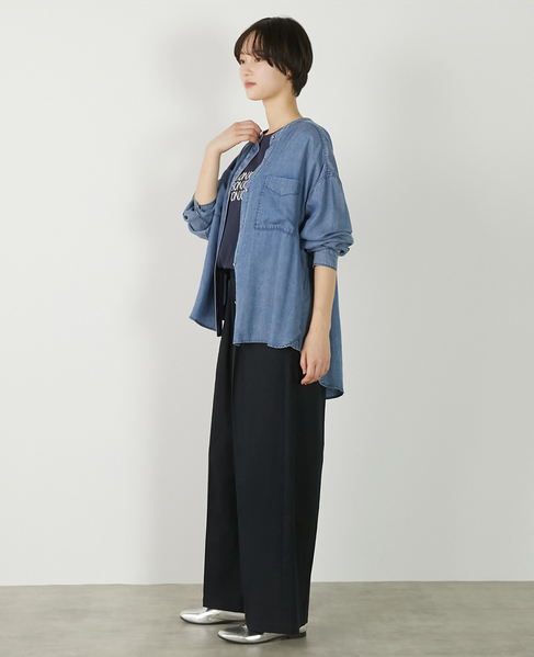 【パウダーデニムバンドカラーシャツ】 詳細画像 サックスブルー 3