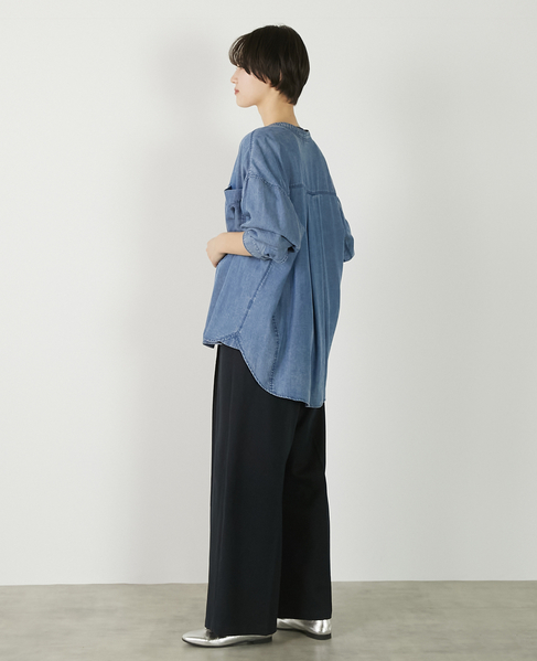 【パウダーデニムバンドカラーシャツ】 詳細画像 サックスブルー 4