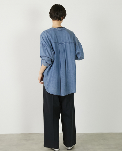 【パウダーデニムバンドカラーシャツ】 詳細画像 サックスブルー 5