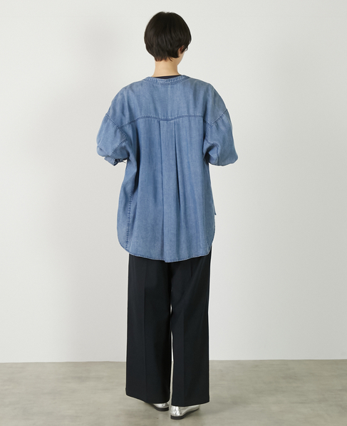 【パウダーデニムバンドカラーシャツ】 詳細画像 サックスブルー 6