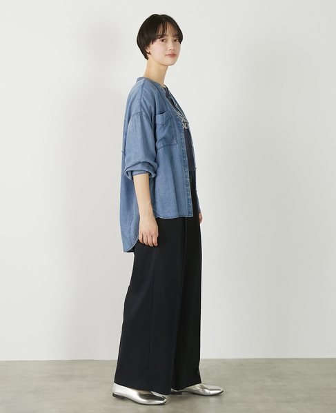 【パウダーデニムバンドカラーシャツ】 詳細画像 サックスブルー 8