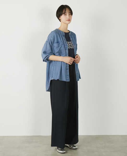 【パウダーデニムバンドカラーシャツ】 詳細画像 サックスブルー 9