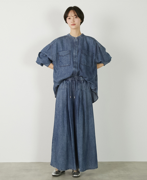 【パウダーデニムバンドカラーシャツ】 詳細画像 インディゴブルー 11