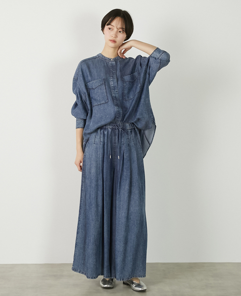 【パウダーデニムバンドカラーシャツ】 詳細画像 インディゴブルー 2