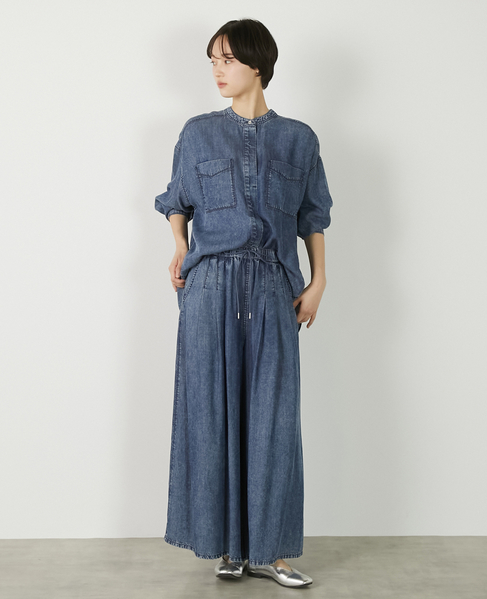 【パウダーデニムバンドカラーシャツ】 詳細画像 インディゴブルー 3