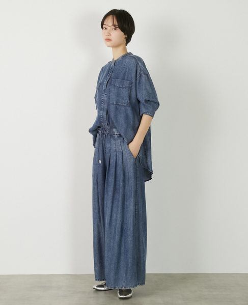 【パウダーデニムバンドカラーシャツ】 詳細画像 インディゴブルー 4