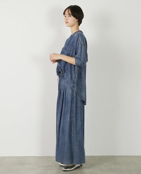 【パウダーデニムバンドカラーシャツ】 詳細画像 インディゴブルー 5