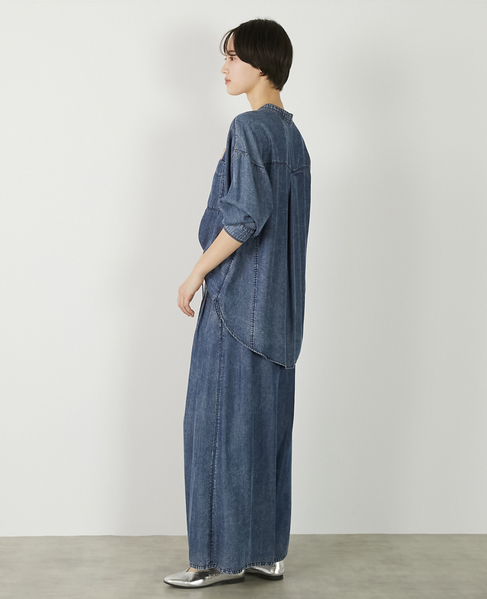 【パウダーデニムバンドカラーシャツ】 詳細画像 インディゴブルー 6