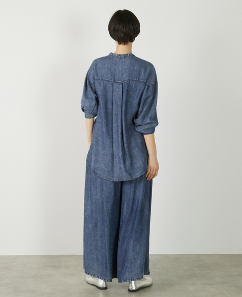 【パウダーデニムバンドカラーシャツ】 詳細画像 インディゴブルー 8
