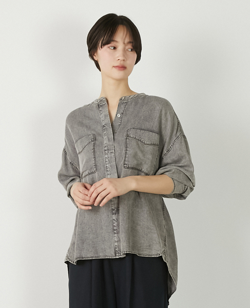 【パウダーデニムバンドカラーシャツ】 詳細画像 グレー 1