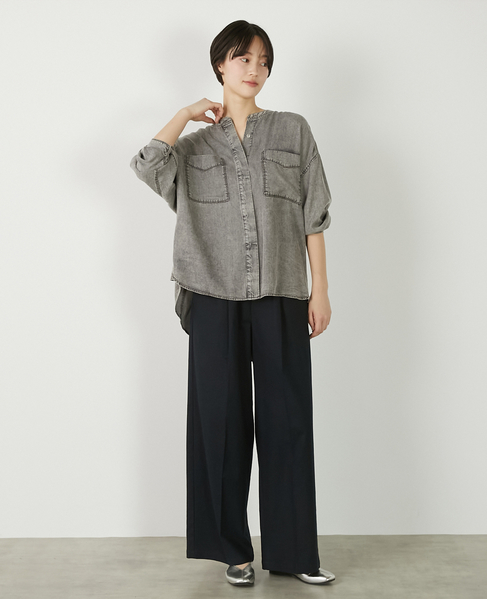 【パウダーデニムバンドカラーシャツ】 詳細画像 グレー 10