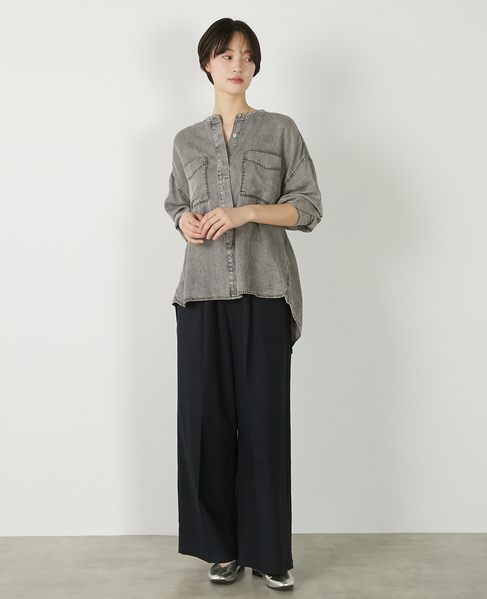 【パウダーデニムバンドカラーシャツ】 詳細画像 グレー 2