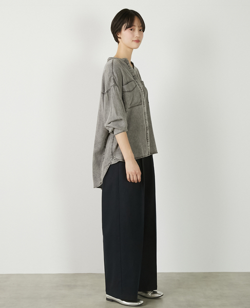 【パウダーデニムバンドカラーシャツ】 詳細画像 グレー 8