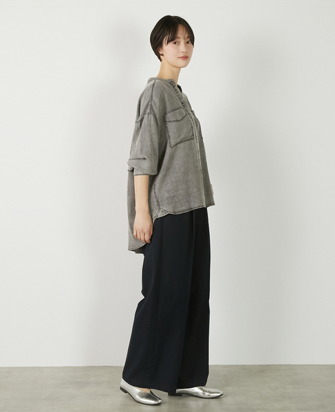 【パウダーデニムバンドカラーシャツ】 詳細画像 グレー 9