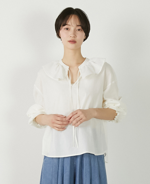 【ドライボイルフリルカラーブラウス】 詳細画像 オフホワイト 1