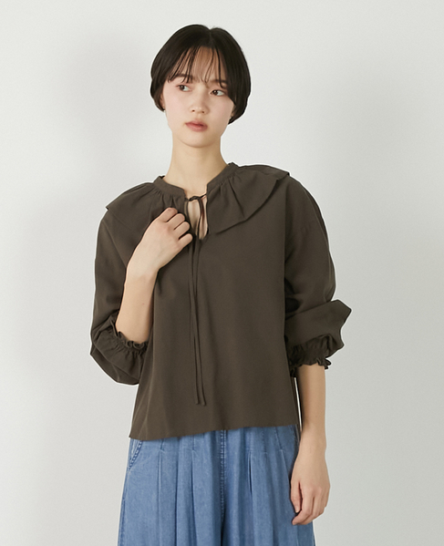 【ドライボイルフリルカラーブラウス】 詳細画像 ダークブラウン 1
