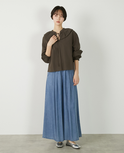 【ドライボイルフリルカラーブラウス】 詳細画像 ダークブラウン 2