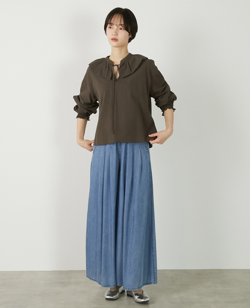 【ドライボイルフリルカラーブラウス】 詳細画像 ダークブラウン 3