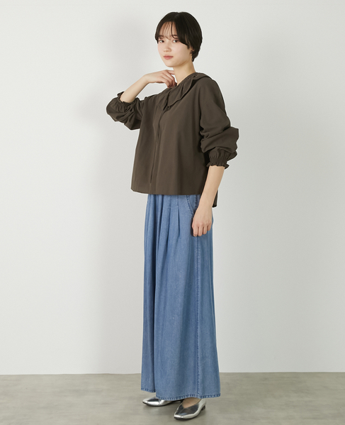 【ドライボイルフリルカラーブラウス】 詳細画像 ダークブラウン 4