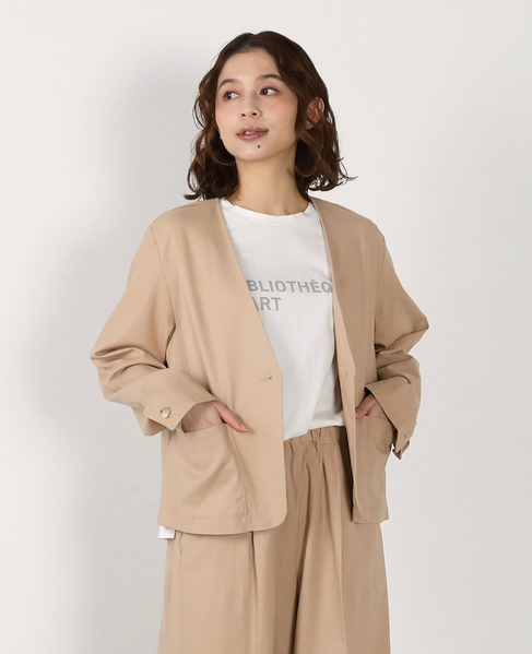 【リネンレーヨンカラーレスVジャケット】 詳細画像 ベージュ 1