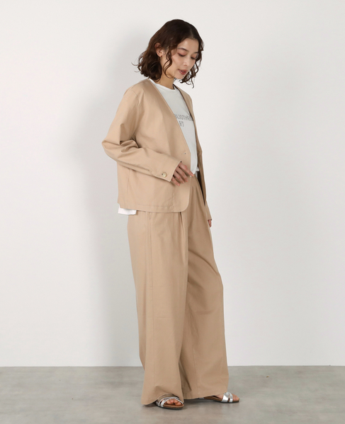 【リネンレーヨンカラーレスVジャケット】 詳細画像 ベージュ 10