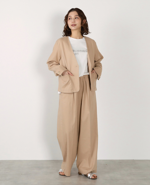 【リネンレーヨンカラーレスVジャケット】 詳細画像 ベージュ 2