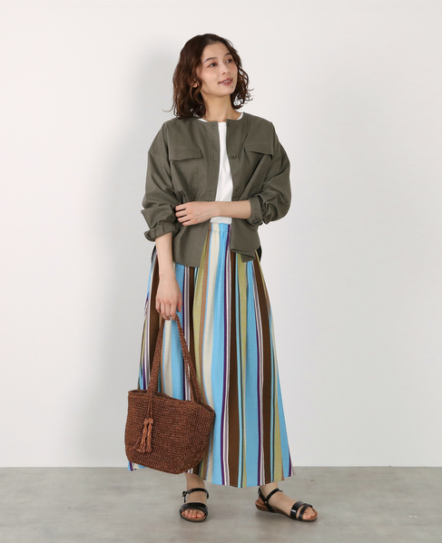 【綿麻クルーシャツジャケット】 詳細画像 カーキ 10