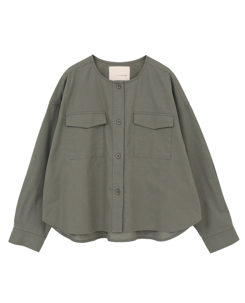 【綿麻クルーシャツジャケット】 詳細画像 カーキ 12