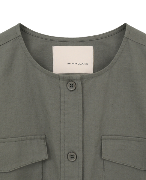 【綿麻クルーシャツジャケット】 詳細画像 カーキ 14