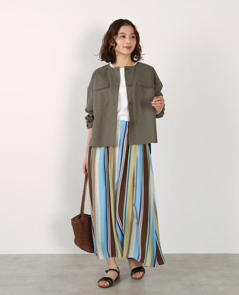 【綿麻クルーシャツジャケット】 詳細画像 カーキ 2