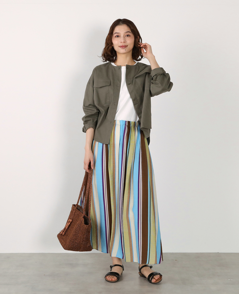 【綿麻クルーシャツジャケット】 詳細画像 カーキ 3