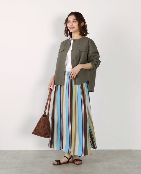 【綿麻クルーシャツジャケット】 詳細画像 カーキ 4