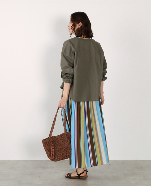 【綿麻クルーシャツジャケット】 詳細画像 カーキ 7