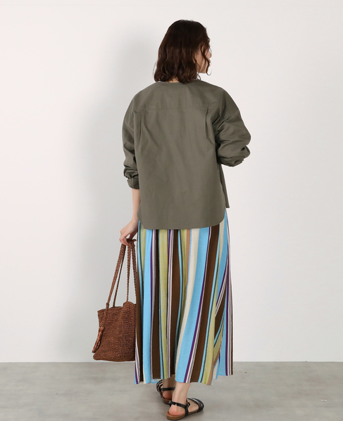 【綿麻クルーシャツジャケット】 詳細画像 カーキ 8