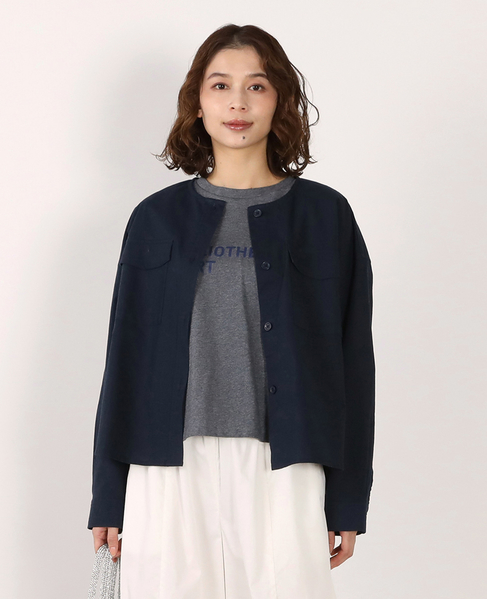 【綿麻クルーシャツジャケット】 詳細画像 ダークネイビー 1