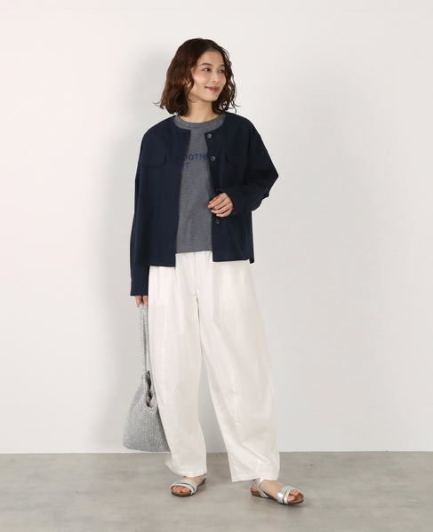 【綿麻クルーシャツジャケット】 詳細画像 ダークネイビー 4