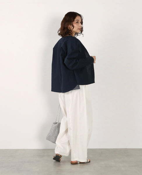 【綿麻クルーシャツジャケット】 詳細画像 ダークネイビー 8