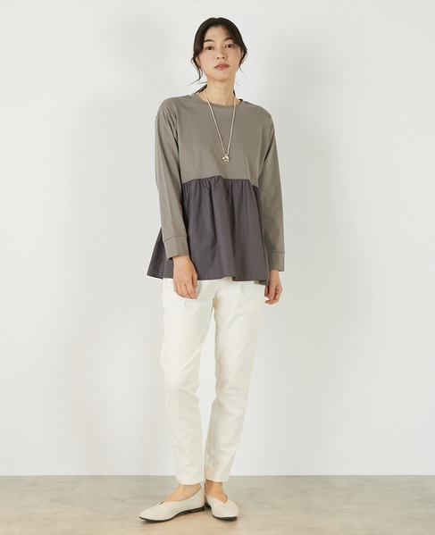 《定番》ストレッチスリムテーパードパンツ 詳細画像 アイボリー 2