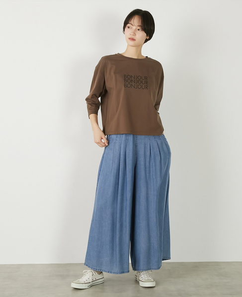 【パウダーデニムタックワイドパンツ】 詳細画像 サックスブルー 2