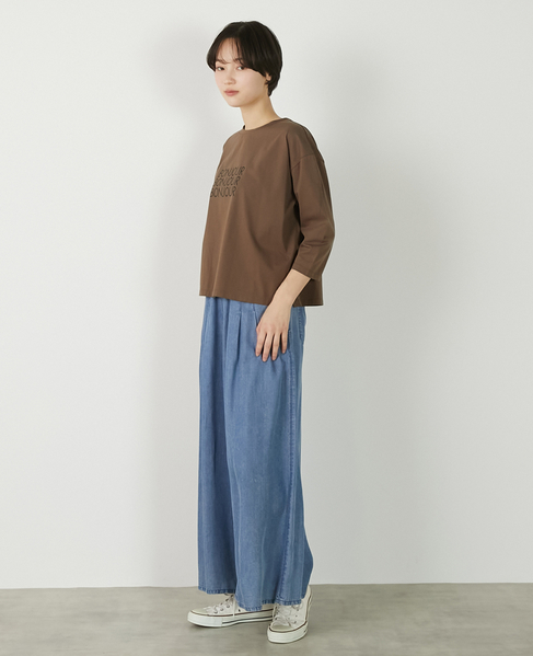 【パウダーデニムタックワイドパンツ】 詳細画像 サックスブルー 4